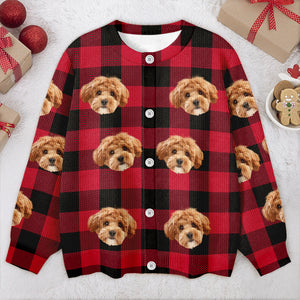 Custom Dog Face Photo With Christmas Pattern Ugly Cardigan CH07 899822