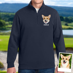 Custom Pet Photo Embroidered Quarter Zip Sweatshirt, Gifts for Pet Lovers, Golf Lovers, Funny Gift HO82 900770