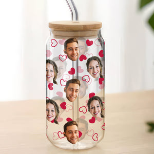 Custom Boyfriend Girlfriend Photo With Heart Glass Can With Lid Valentine's Day TH10 896963