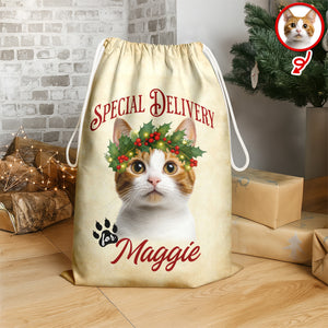 Personalized Cat Santa Christmas Bag Custom Cat Name Christmas Sack Special Delivery CH07 899416