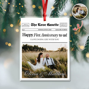 Custom Photo The Love Gazette 1st Anniversary Newspaper Couples Acrylic Ornament HO82 894866