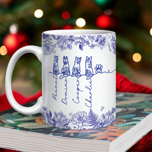 Custom Name Dog Cat Line Art Toile De Jouy Style Print Full Mug LM32 895013