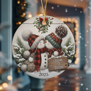 Personalized Kissing Snowman Couple Ceramic Ornament HA75 897220