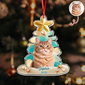 Custom Cute Cat Photo Sea Glass Christmas Acrylic Ornament For Cat Lovers LM32 895999