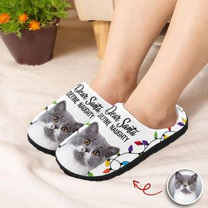 Custom Pet Photo Dear Santa Define Naughty - Personalized Slippers For Dog And Cat Lovers HO82 894948