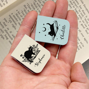 Personalized Bookish Floral Magic Cat Magnetic Leather Bookmark CH07 899536