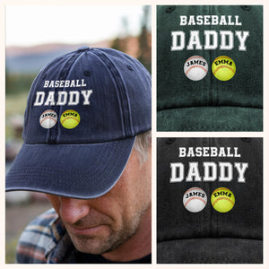 Baseball Dad - Personalized Washed Denim Baseball Cap TH10 896163