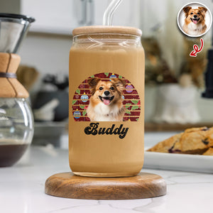 Custom Dog Photo And Name On Glass Can With Lid Gift TH10 896785