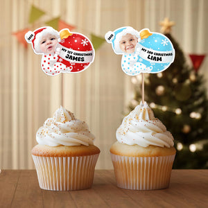 Custom Baby Photo My 1st Christmas Decoration Cupcake Toppers LM32 893915