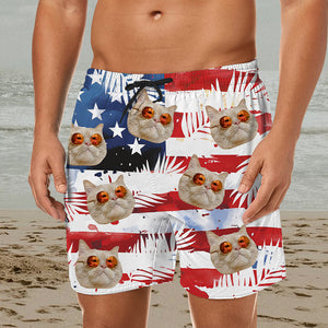Custom Photo Dog Cat US Flag Tropical Summer Beach Shorts HA75 892584