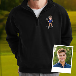 Custom Funny Face Golf Print Quarter Zip Sweater HA75 898650