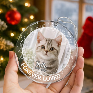 Custom Photo Forever Loved Christmas Glass Ornament Memorial Gift For Cat Lovers TH10 896405