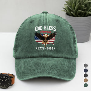 Patriotic 250th Anniversary God Bless America Eagle 1776–2026 Washed Denim Baseball Cap HO82 900978