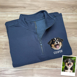 Custom Pet Photo Embroidered Quarter Zip Sweatshirt, Gifts for Pet Lovers, Golf Lovers, Funny Gift HO82 900770