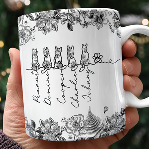 Custom Name Dog Cat Line Art Toile De Jouy Style Print Full Mug LM32 895013