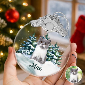 Custom Cat Photo Metal Top Glass Ornament For Christmas HA75 897172