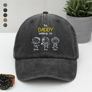 This Daddy Belongs To Us Personalized Washed Denim Baseball Cap HA75 897202