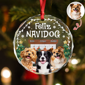 Custom Photo Cozy Room Feliz Navidog - Personalized Circle Glass Ornament LM32 895759