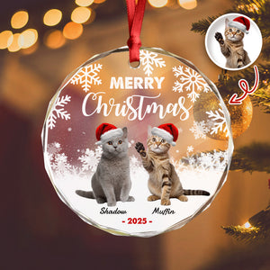 Custom Photo Meowy Christmas Glass Ornament For Cat Lovers HA75 897488