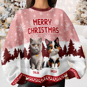 Personalized 3D Cute Cat Meowy Christmas Ugly Sweater For Cat Lovers LM32 895995
