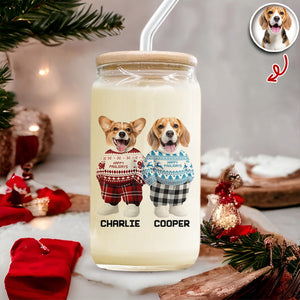 Custom Photo Dog Cat Xmas Clothes Christmas Glass Can With Lid For Dog Cat Lovers CH07 899140
