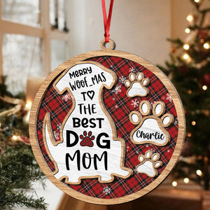 Merry Woof-Mas To The Best Dog Mom Personalized 2-Layered Wooden Ornament CH07 896894