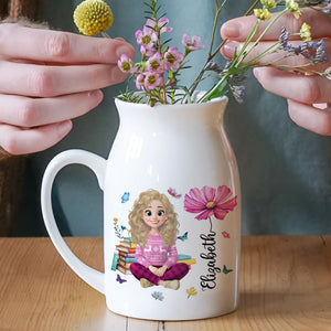 Personalized A Girl With Birth Flower Vase Gift For Book Lovers LM32 895791