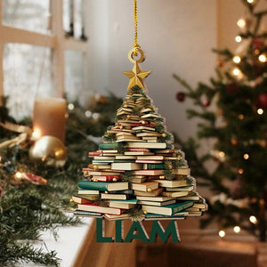 Personalized Name Book Christmas Tree Wood Ornament Book Lover Gift HA75 897492