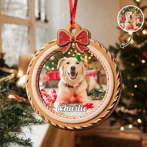 Custom Cute Pet Photo With Bow Christmas Gift Wooden Ornament LM32 897341