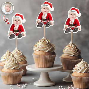 Custom Baby Santa Photo First Christmas Cupcake Topper CH07 899030