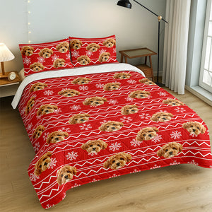 Custom Photo Dog With Christmas Pattern Quilt Bedding Set HA75 898228