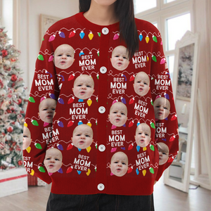 Custom Funny Kids Photo Best Mommy Daddy Ever Christmas Light Cardigan CH07 899838