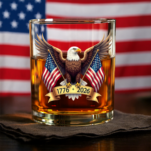 American Eagle and US Flag 250th Birthday USA Whiskey Glass HO82 900354