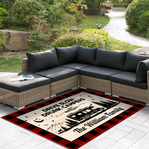 Happy Campers Personalized Caro Style Camping Patio Rug For Camping Lovers CH07 896194