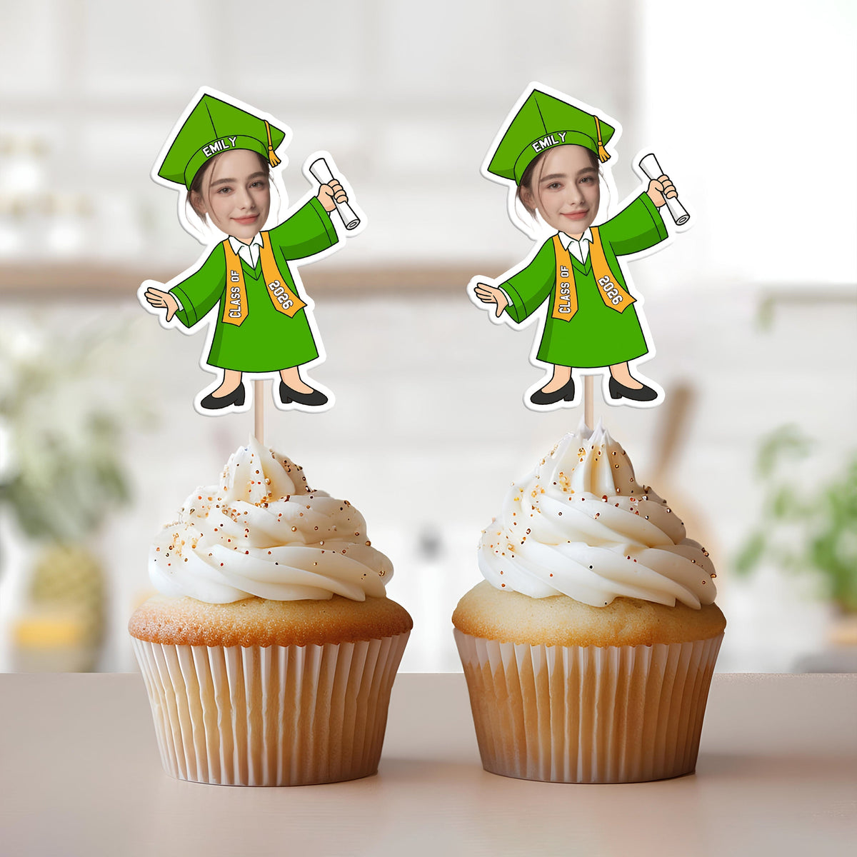 Custom Funny Face Class of 2026 Graduation Cupcake Toppers, Personalized Grad Party Decor CH07 896786