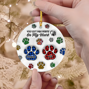 Custom Photo You Left Paw Prints On My Heart Memorial 3D Inflated Effect Printed Ceramic Ornament HA75 897134