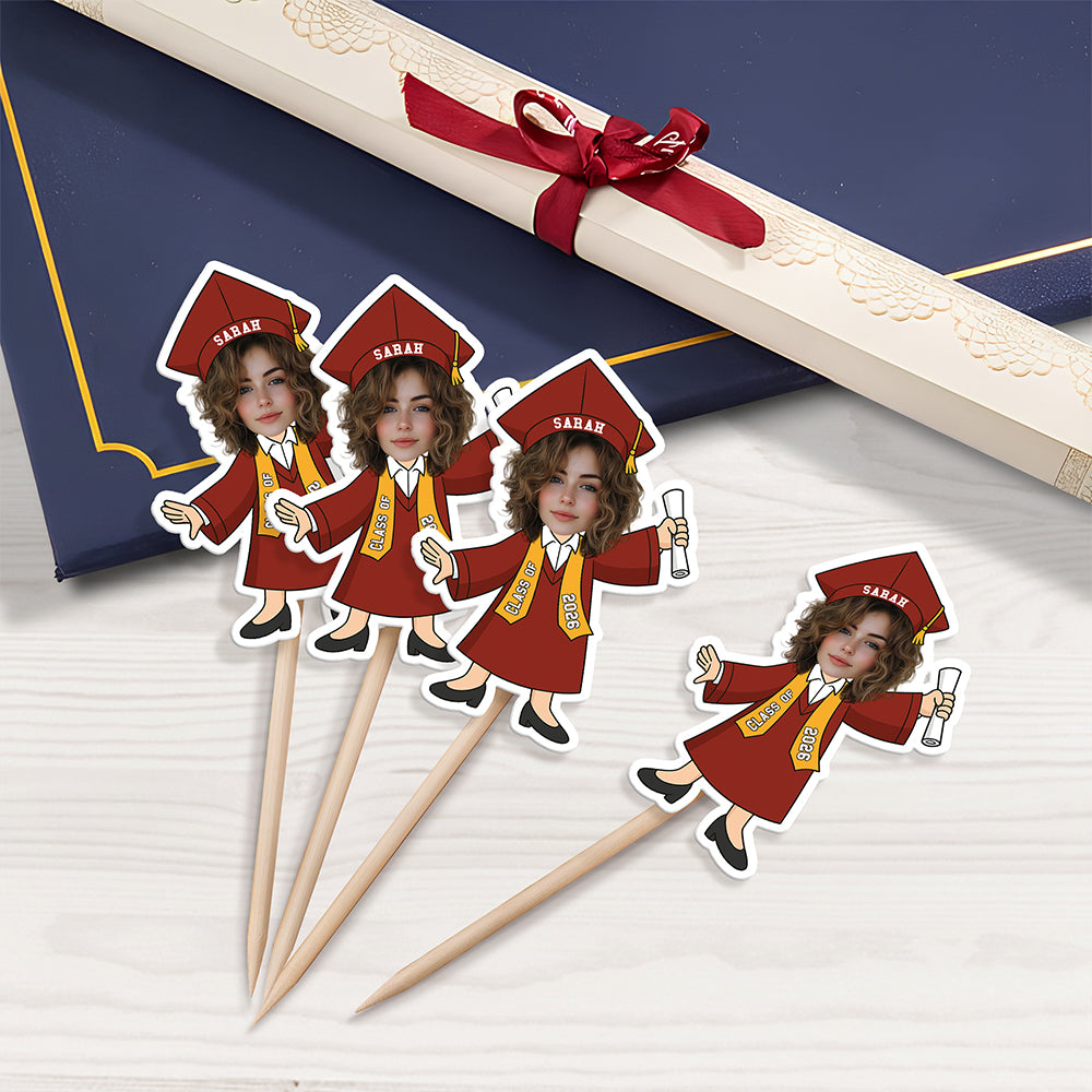 Custom Funny Face Class of 2026 Graduation Cupcake Toppers, Personalized Grad Party Decor CH07 896786