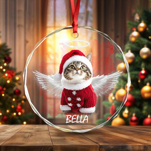 Custom Photo Angel Cat with Wings Memorial Glass Ornament HA75 897276
