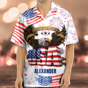 Custom Name Happy Independence's Day USA Eagle Faith, Family & Freedom 3D Hawaii Shirt TH10 898415