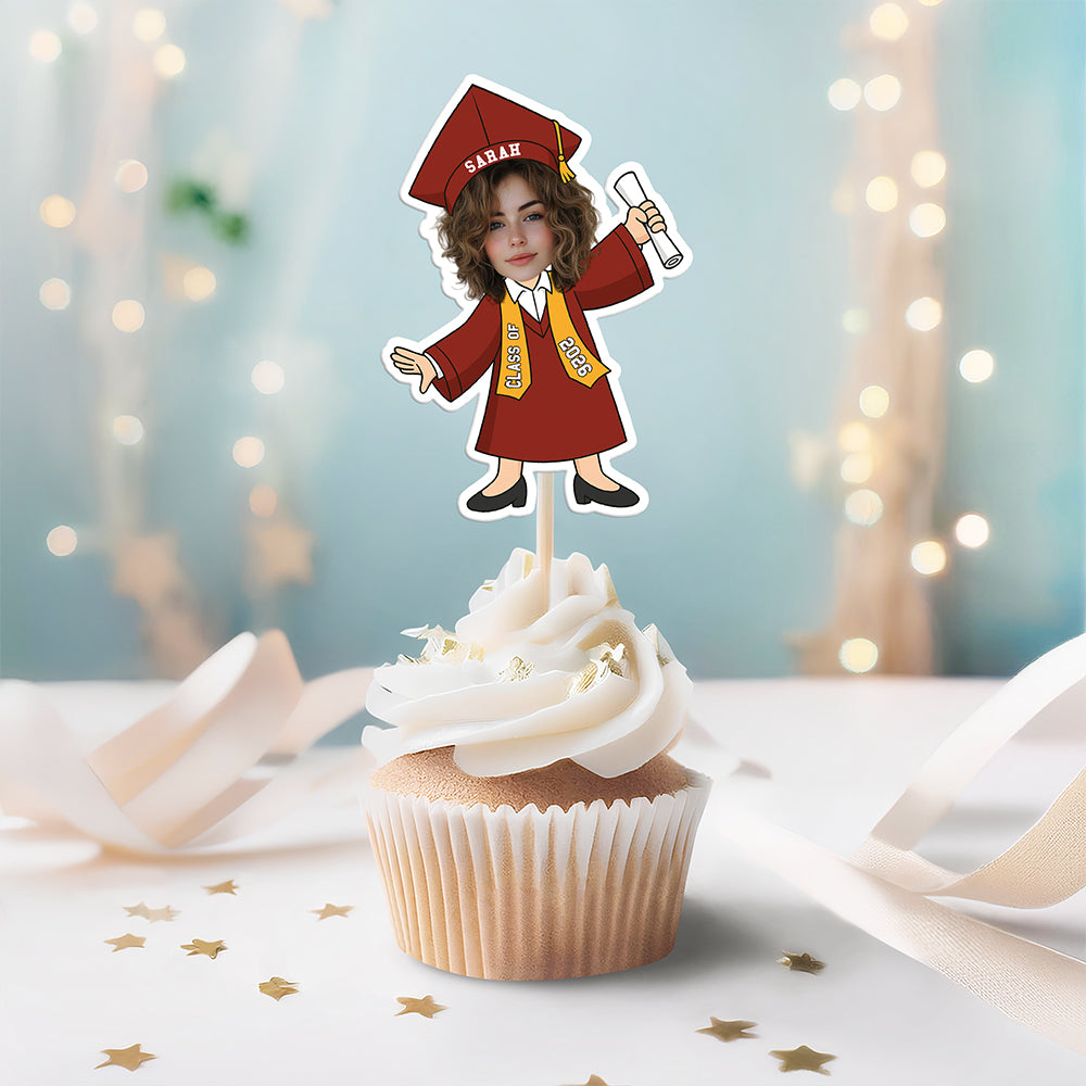 Custom Funny Face Class of 2026 Graduation Cupcake Toppers, Personalized Grad Party Decor CH07 896786