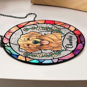 Custom Dog Portrait Photo With Sunflower Memorial Stained Glass Suncatcher, Sympathy Gifts, Pet Loss Gift HO82 894330