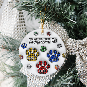 Custom Photo You Left Paw Prints On My Heart Memorial 3D Inflated Effect Printed Ceramic Ornament HA75 897134