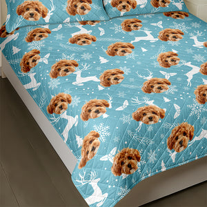 Custom Photo Dog With Christmas Pattern Quilt Bedding Set HA75 898228