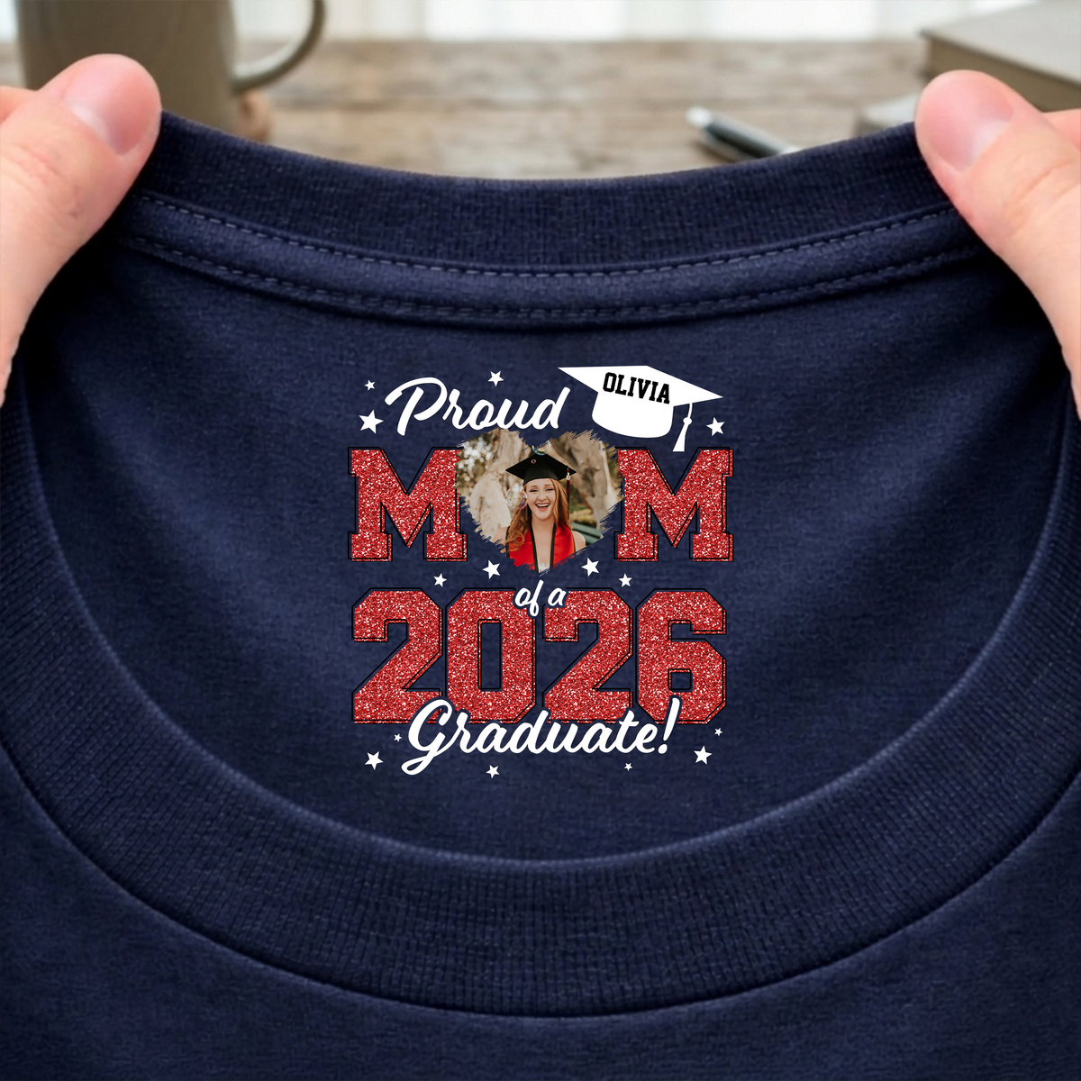Custom Photo Proud Mom, Dad Of A 2026 Graduate Glitter Back Neck Shirt LM32 899421