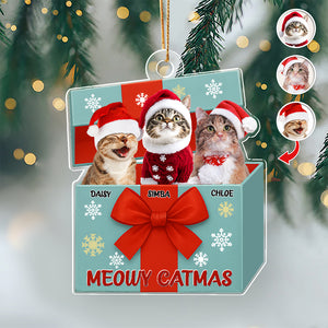 Custom Cat Photo Meowy Catmas Acrylic Ornament Gift For Cat Lovers HO82 900010
