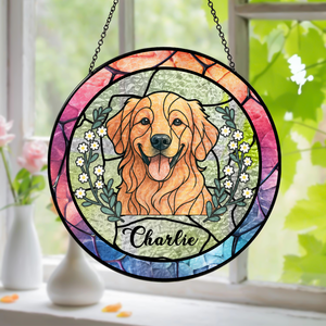 Custom Dog Portrait Photo With Sunflower Memorial Stained Glass Suncatcher, Sympathy Gifts, Pet Loss Gift HO82 894330