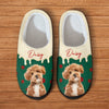 Custom Photo & Name Pet Dog Portrait With Holly Snowflake Poinsettia Christmas Slippers LM32 670501