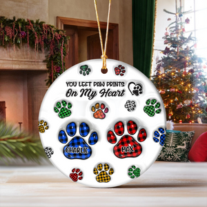 Custom Photo You Left Paw Prints On My Heart Memorial 3D Inflated Effect Printed Ceramic Ornament HA75 897134