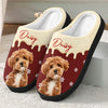 Custom Photo & Name Pet Dog Portrait With Holly Snowflake Poinsettia Christmas Slippers LM32 670501