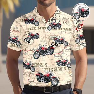 Custom Motorcycle Photo Route 66 For Motorcycle Lover Polo Shirt CH07 895682